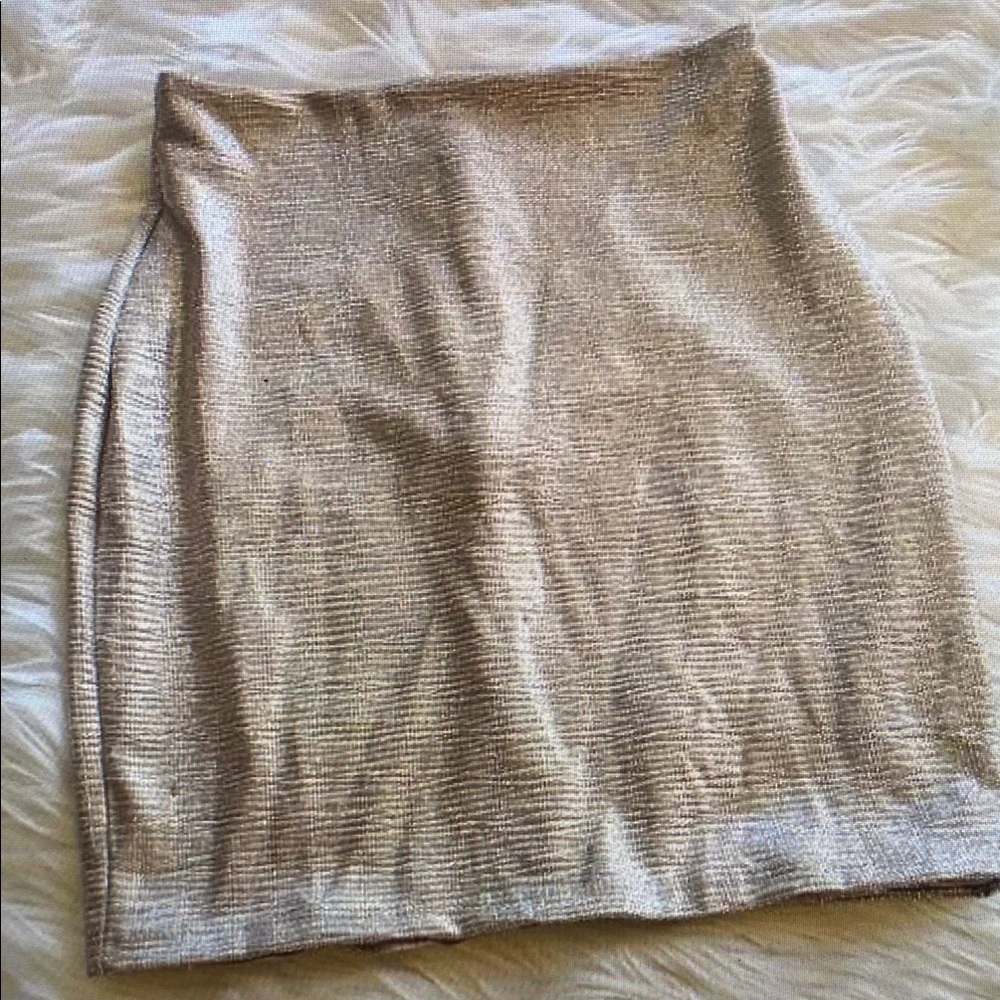 Lulu's Leading Light Metallic Mini Skirt Shimmer Bodycon Small Stretchy Zip Back